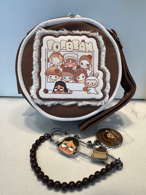 Sunday Claim Sale - Popmart coffee series wristlet bag with Cry baby enamel charm