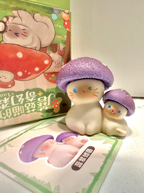 Sunday Claim Sale - Purple Mushroom  Kitty Mommy and Baby