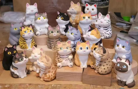 Jinart Woodcarving Animals Cats